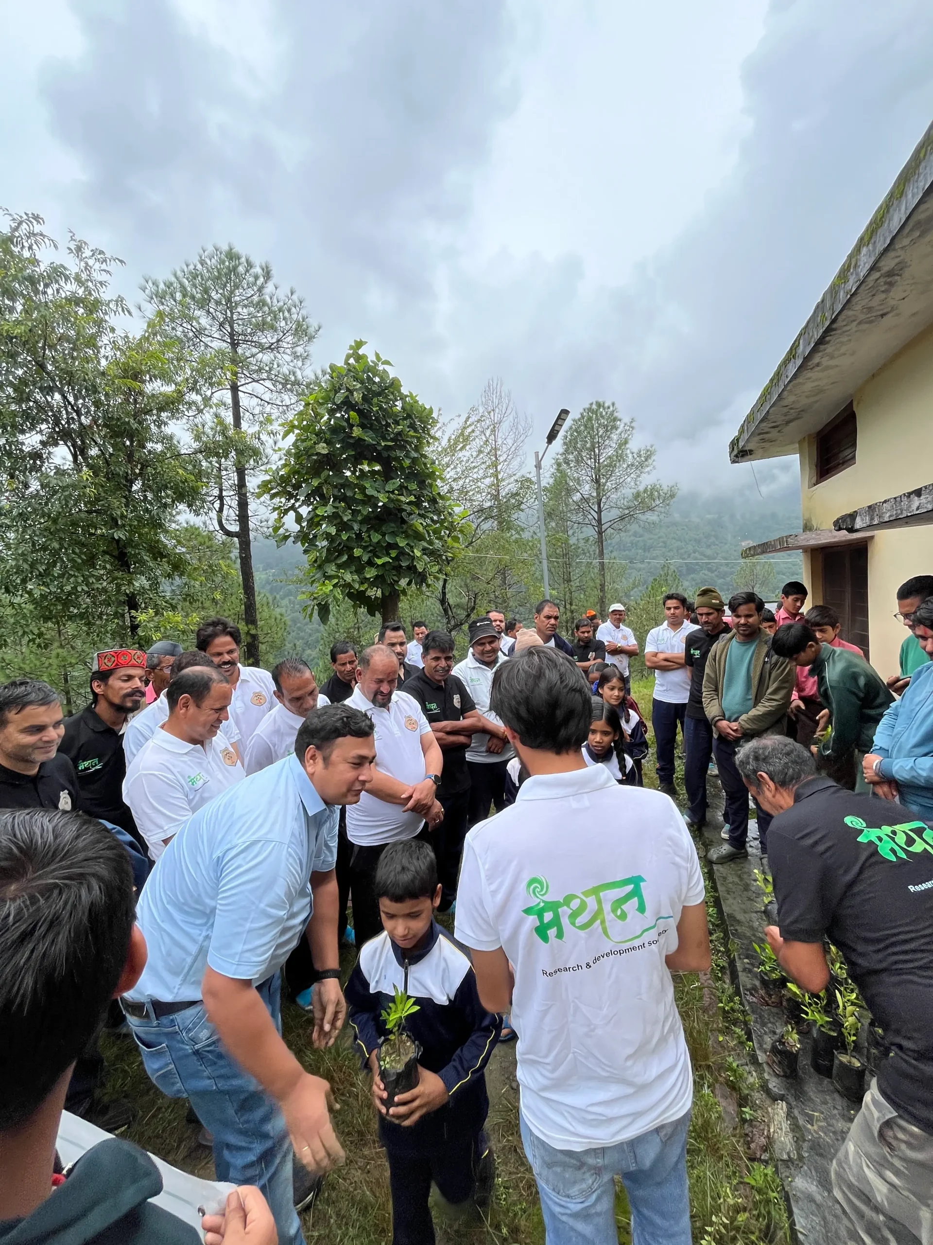 Children participating in tree plantation in Bangar Valley